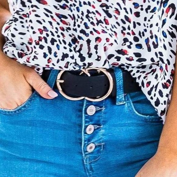 DOUBLE O CHIC Faux Leather Belt - Black - Picture 2 of 3